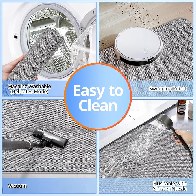 HOMTEB Toilet Rugs U Shaped Washable 24x20, Ultra Thin Toilet Rug Super Absorbent, Toilet Mat Rubber Backing Non-Slip, Toilet Mats Machine Washable Dry Quickly, Contour Bathroom Rugs for Toilet-Grey