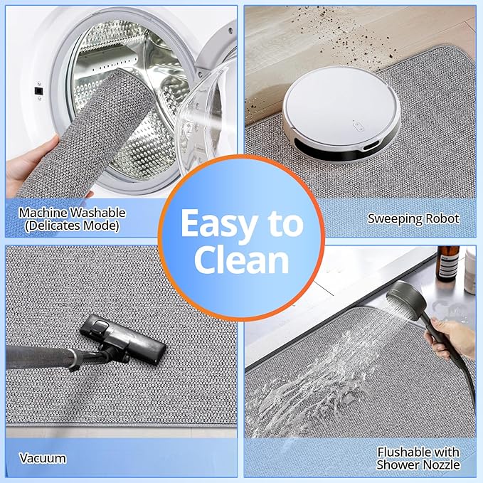 Upgraded Bath Mat 19x30Inch, Thin Bath Mats Rugs with Rubber Backing Non-Slip, Absorbent,Quick Dry Machine Washable, Home Decor Accessories Cozy Cloth Bathroom Rugs fit Under Door/Sink/Tub/Shower-Grey