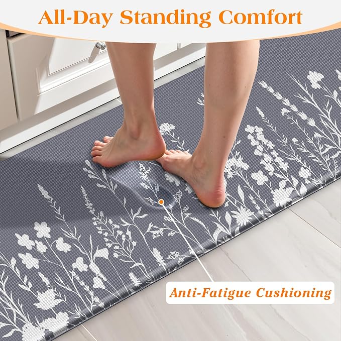 Kitchen Mats for Floor, Kitchen Rugs Sets of 2, Cushioned Anti Fatigue Mats for Kitchen Floor, Non-Slip Kitchen Decor, Water Resistant Kitchen Rug for Home, Kitchen, 17.3"x30"+17.3"x47"