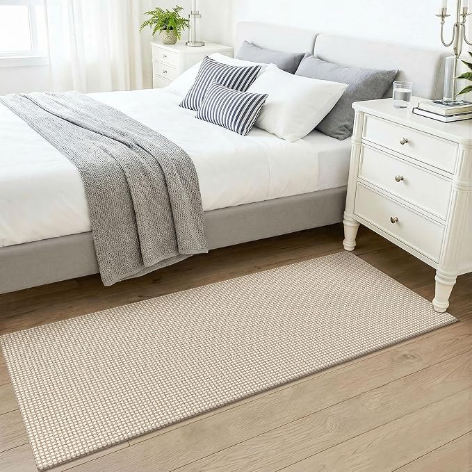 KOZYFLY Runners for Hallways 2x5 ft Washable Kitchen Runner Non Slip Rubber Backed Hall Runners Cotton Entryway Runner Rugs for Indoor Backdoor Bedroom Kitchen, Ivory/Camel/Brown