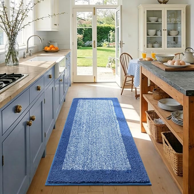 48x24 Long Bathroom Rugs Washable Non Slip, Blue Bath Mat for Bathroom Floor Tub, Soft Absorbent Quick Dry Mats for Shower,Bathtub,Home Decor