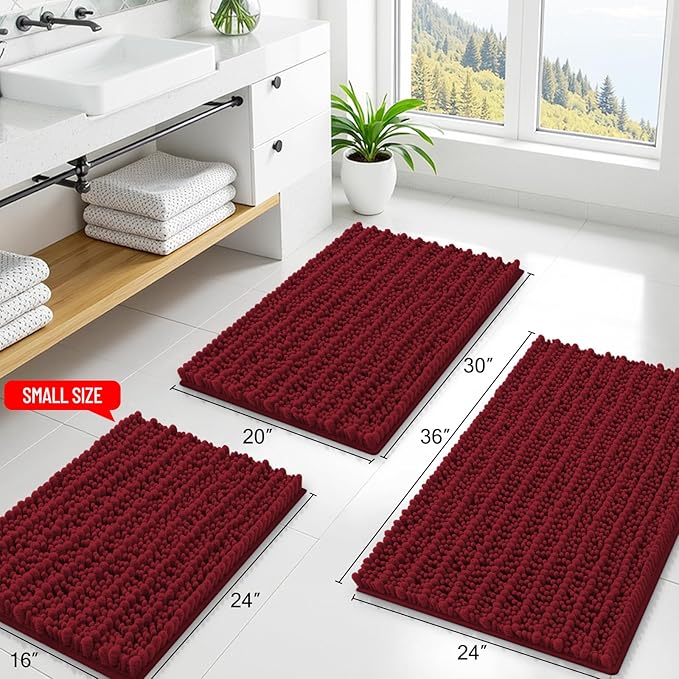 Smiry Bathroom Rugs Mat 44x24, Extra Soft Absorbent Chenille Bath Rugs, Non Slip Rubber Backing Machine Washable Quick Dry Bath Mats for Bathroom Floor, Tub, Shower, Home Decor Accessories, Red