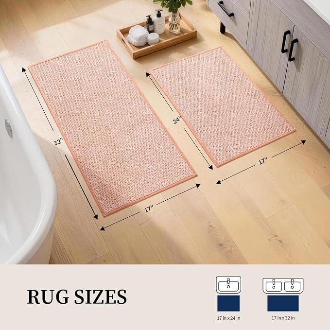 YIHOUSE Pink Bathroom Rugs Sets 2 Piece, Quick Dry Thin Bath Mat, Non Slip Absorbent Machine Washable, Bath Rugs for Bathtub Sink Home Decor (17"x24" + 17"x32")