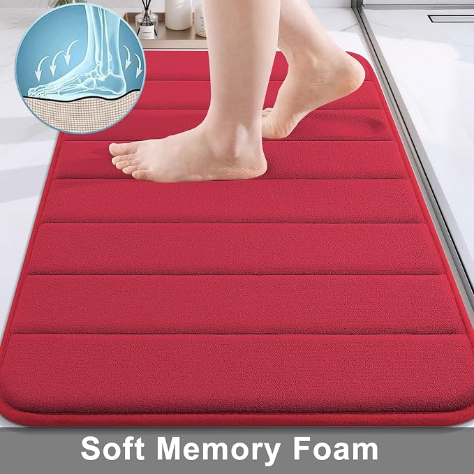 Buganda Memory Foam Bath Mat, 47" x 20", Ultra Soft and Non-Slip Bathroom Rugs, Water Absorbent and Machine Washable Bath Rug Runner for Bathroom, Shower, and Tub, Red
