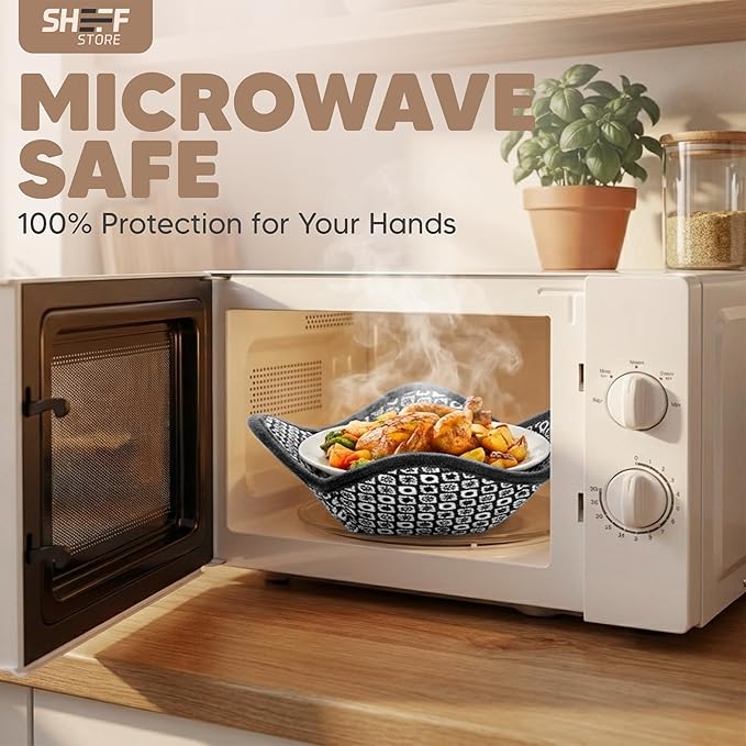 Sheff Microwave Bowl Cozy Holders Set of 4 - Durable and Reliable for Hot and Cold Plates and Dishes - Ideal Household Gift (Black and White, 7 inch)