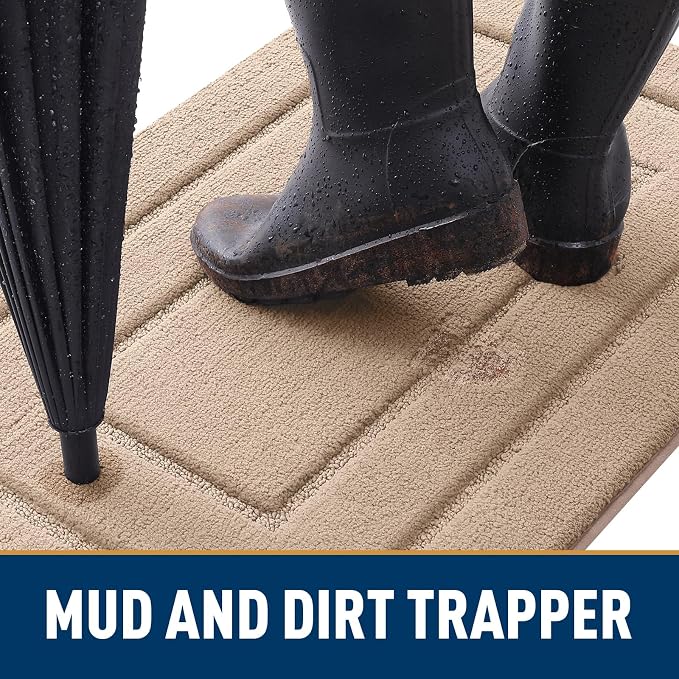 Smiry Dog Door Mat for Muddy Paws, Absorbs Moisture and Dirt, Low-Profile Entryway Mat with Non-Slip Backing, Entry Indoor Outdoor Doormat for Inside Floor (36x24 Inches, Beige, Bordered)