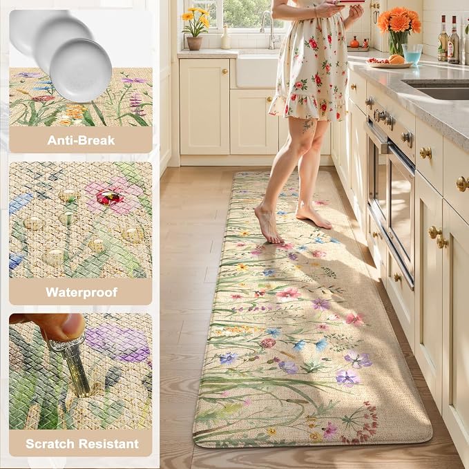 KIMODE Anti Fatigue Mats for Kitchen Floor, 24"x71" Farmhouse Kitchen Runner Rug, Non Slip Kitchen Mats for Floor, Cushioned Kitchen Floor Mats for Sink Laundry Office Desk Brown