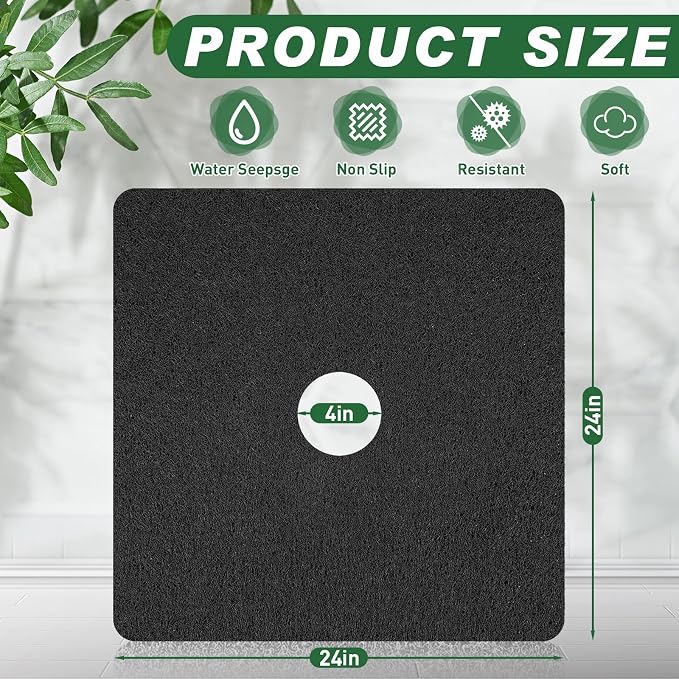 Shower Mat Non Slip,Soft Bath Mat with Drain,Quick Drying PVC Loofah Bathtub Mat for Bathroom,Without Suction Cups,24 x 24 Inch (Black)
