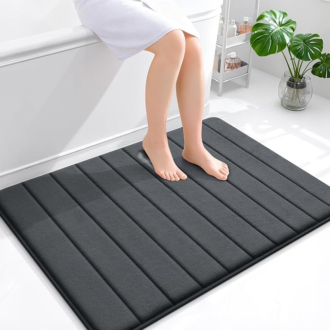 OLANLY Memory Foam Bath Mat 40x32, Super Soft Absorbent Bathroom Rugs, Quick Dry, Machine Washable Shower Floor Rugs, Bathmat Carpet, Bathroom Home Decor Accessories, Dark Gray