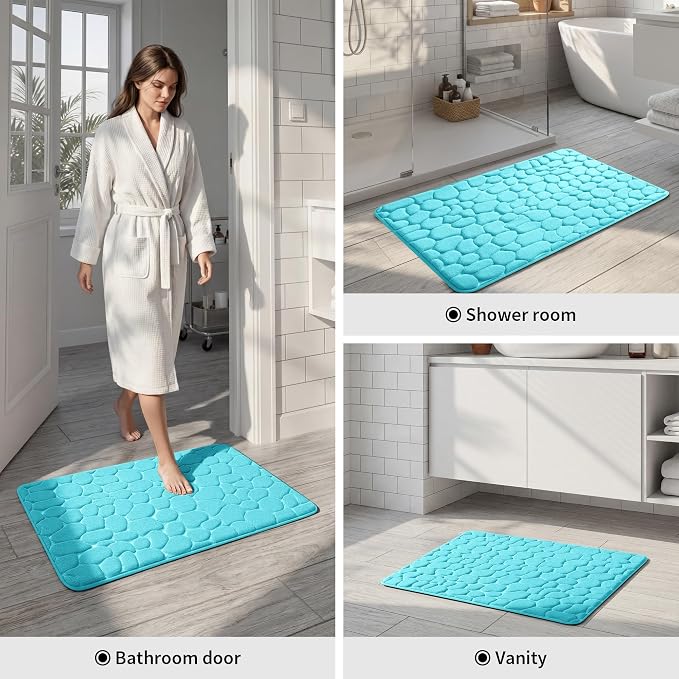 YIHOUSE Memory Foam Bath Mat Cobblestone Bathroom Rugs Super Water Absorbent Bath Mats for Bathroom Machine Washable Bath Rugs(24 x 36,Teal)