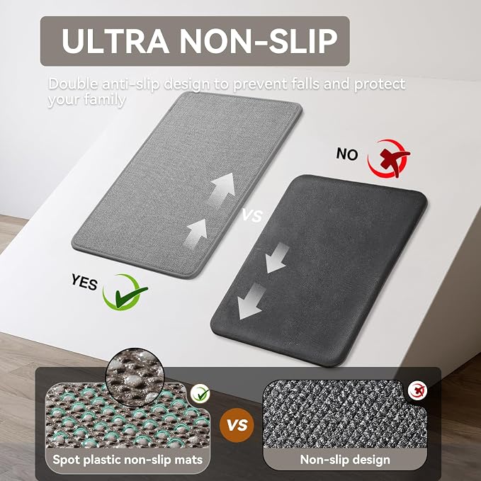 YDKGL Long Kitchen Runner Rugs Non Slip Washable, Linen-Like 0.3" Thick Cushioned Absorbent Kitchen Mats for Floor, Mild Anti-Fatigue Sink Floor Mat Laundry Standing Mat, Easy Clean, Gray 17"x71"