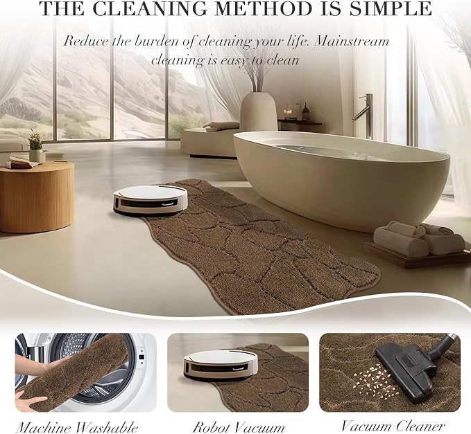 BSICPRO Large Bathroom Rugs Runner, 22x47 Inches Long Bath Mats Non Slip, Soft Absorbent and Quick Dry Microfiber Bath Rugs for Bathroom Decor, Machine Washable (Brown)