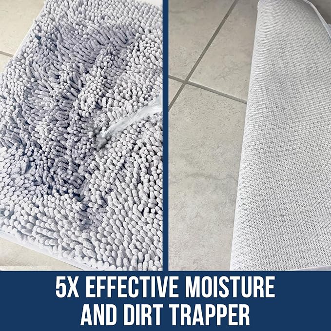 Muddy Mat® | Chenille Bathroom Rugs Quick Dry Microfiber Mats Non Slip Washable, Extra Thick, Soft and Highly Absorbent Bath Mats for Bathroom, Kitchen, and Shower Floor - White 24"x35"