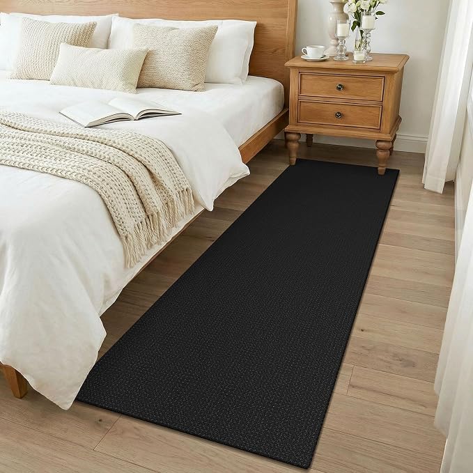 KOZYFLY Black 2x7 Washable Kitchen Runner Rug, Non Slip Runners for Hallway, Cotton Entryway Runner, Braided Floor Carpet for Entry, Kitchen, Bedside, Hall, Black/Dark Grey