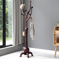 Bekrvio Coat Rack Freestanding Wood Tree Rack with 8 Hooks, Creative Design Tree Branch-look, Coat Tree Clothes Hanger Stand with Stable Sphere Base for Entryway, Hallway, Bedroom (Wine Red)