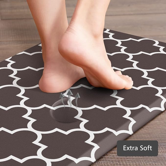 KMAT Kitchen Mat [2 PCS] 0.47inch Cushioned Anti-Fatigue Kitchen Rug, Waterproof Non-Skid Kitchen Mats and Rugs Heavy Duty PVC Ergonomic Comfort Standing Mat for Kitchen, Floor Home, Chocolate