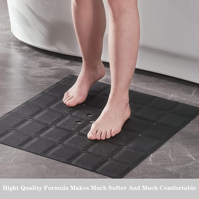 Webos Shower Mat for Textured Surface：Silicone Non Slip Shower Mat Without Suction Cups Foldable - Square Bath Mat for Reglazed Tub Textured Shower Floor (Black, 21x21 Inches)