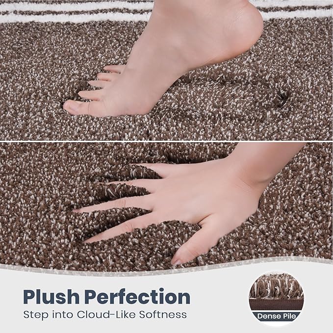 PURRUGS Bathroom Rug Non-Slip Machine Washable 24" x 60", Super Absorbent and Quick Dry Shaggy Microfiber Bath Mat, Extra Soft and Plush Bath Rug for Bathtub, Shower, and Sink, Brown