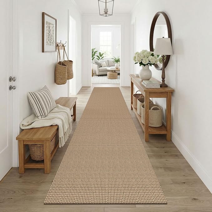 KOZYFLY Boho Runners for Hallways 3x10 ft Washable Kitchen Runner Non Slip Rubber Backed Hallway Rugs Cotton Entryway Runner Rug for Indoor Hall, Backdoor, Kitchen, Orange Beige/Tan/Brown