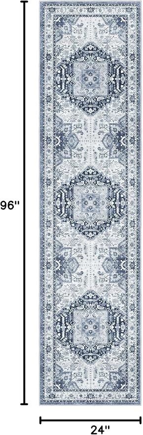 Madane Washable Runner Rug - 2x8 Runners for Hallways Kitchen Non-Slip Runner Rugs Ultra-Thin Laundry Room Rug Throw Carpet Runner for Entrance Living Dinning Room Foyer (Navy/White, 2 x 8)