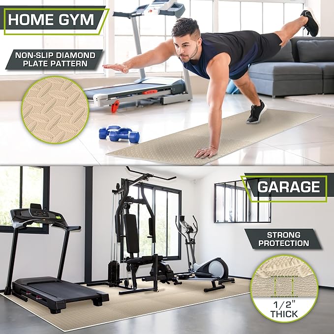 ProsourceFit Exercise Puzzle Mat 1/2-inch, EVA Interlocking Foam Floor Tiles for Home Gym, Workout Equipment, Kids Play Areas, Beige, 144 Sq Ft - 36 Tiles