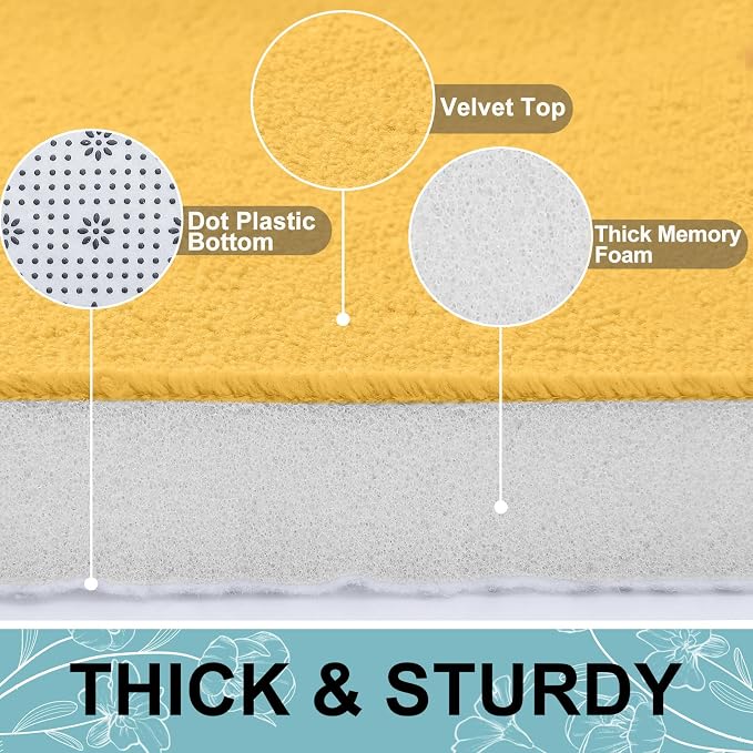 Smiry Memory Foam Bath Mat 24x16, Extra Soft and Absorbent Bathroom Mats, Non Slip Washable Carpet for Floor, Shower and Tub, Yellow