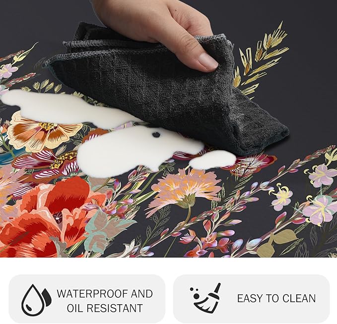 MAYHMYO Kitchen Rug Anti Fatigue Kitchen Mat Cushioned Black Floral Plants Cute Vintage Kitchen Rugs Non Skid Waterproof Kitchen Rugs and Mats for Floor Laundry Standing Desk Sink