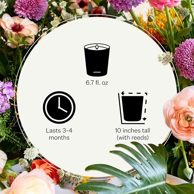 Apotheke Luxury Scented Reed Diffuser for Home, Bergamot Tangerine - 6.7 Fl Oz Essential Oil Aromatherapy - 10 Rattan Scent Sticks Room Diffuser - Long-Lasting Fragrance for Bedroom, Home, Bathroom