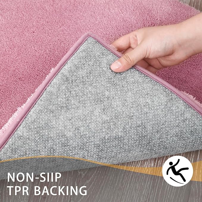 MINIDEAR Toilet Rugs 24x20 - U Shaped Pink Thick Memory Foam Contour Rugs,Ultra Soft & Plush Fluffy, Non-Slip, Quick Dry, Absorbent Washable Floor Microfiber Mat for Home Decor Accessories
