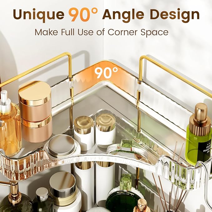 Corner Bathroom Counter Organizer 2 Tier Bathroom Organizers and Storage Countertop with Hooks Skin Care Exquisite Vanity Organizer Countertop Bathroom Storage Dresser, Kitchen-Clear