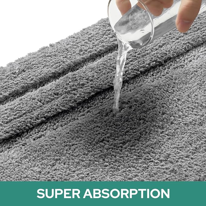 HOMEIDEAS Bathroom Rugs Sets 2 Piece, Super Soft and Absorbent Non Slip Microfiber U-Shaped Toilet Bath Mat Set (20"x32"+U20 x24, Grey)