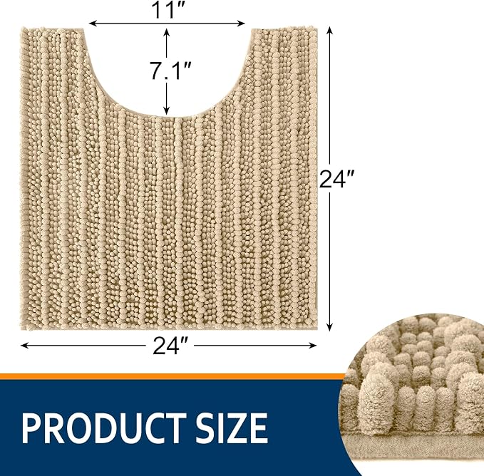 Smiry Bathroom Toilet Rugs U Shaped 24x24, Extra Soft Absorbent Non Slip Rubber Backing Chenille Contour Bath Rugs for Toilet, Machine Washable Contoured Bath Mats, Beige