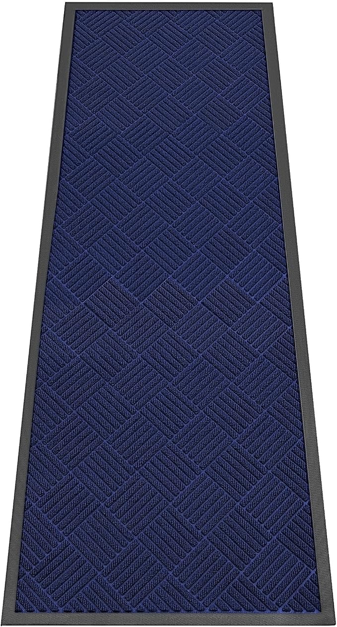 Indoor Outdoor Door Mat, 6’x 2' Doormat for Entryway, Rubber Backing Non Slip Front Door Mat Outside Entrance, Super Absorbent Commercial Floor Mat for Home Office, Blue
