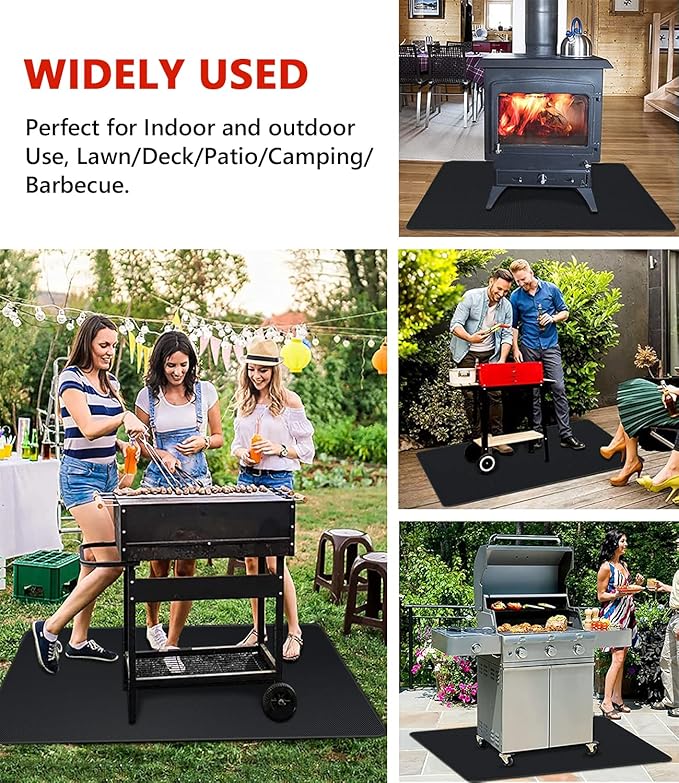 Protebox 75 x 40 inch Under Grill Mats for Outdoor Grill, Double-Sided Fireproof Deck and Patio Protector Mat, Waterproof Oil-Proof BBQ Floor Pad Indoor Fire Pit Fireplace Mat