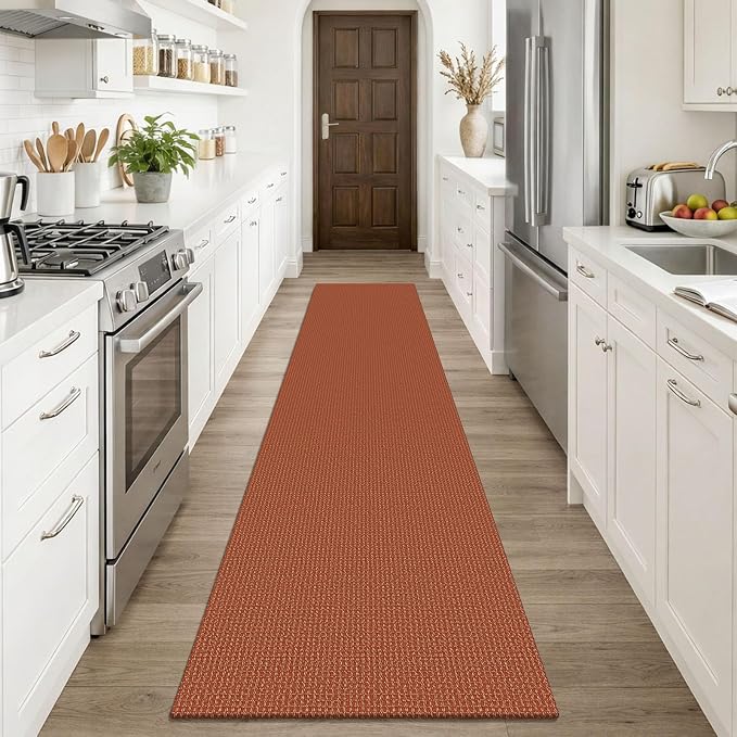 KOZYFLY Orange Runners Rugs for Hallway 2x10, Washable Runner Rug, Woven Non Slip Kitchen Runner, Braided Entryway Rug, Floor Carpet for Entry, Aisle, Hall, Burnt Orange/Tan