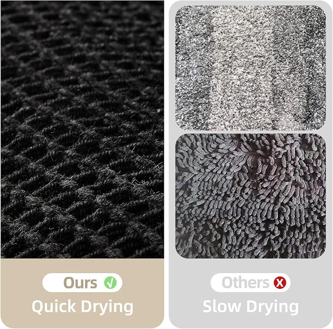 TYUU Black Bathroom Rug, Waffle Bath Mat Non Slip Washable Super Absorbent Quick Dry Boho Farmhouse Bathroom Decor, 24"x16" Black