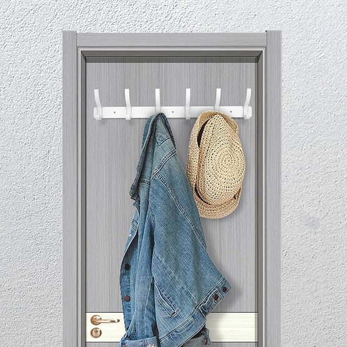 Coat Rack Wall Mounted,6 Coat Hooks for Hanging Coats,Heavy Duty Metal Double Hook Rack Hook Rail,Coat Rack with Hooks,Wall Mount Coat Hanger for Hat Towel Purse Robes (2 Pack White, 6 Hooks)
