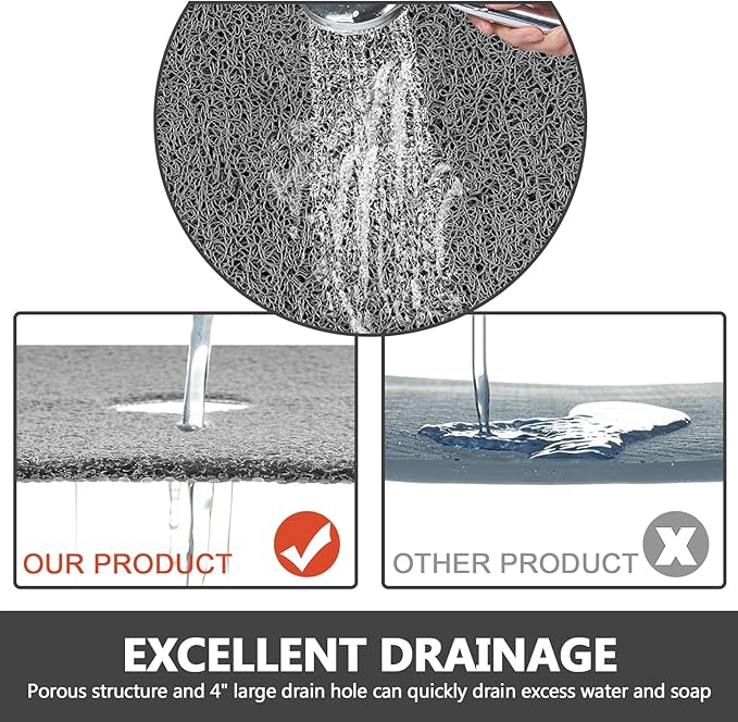 Square Shower Mat Non Slip: 27 x 27 Inch Extra Large Loofah Shower Mats for Inside Shower - Anti Slip Shower Stall Matt with Drain Hole in Middle