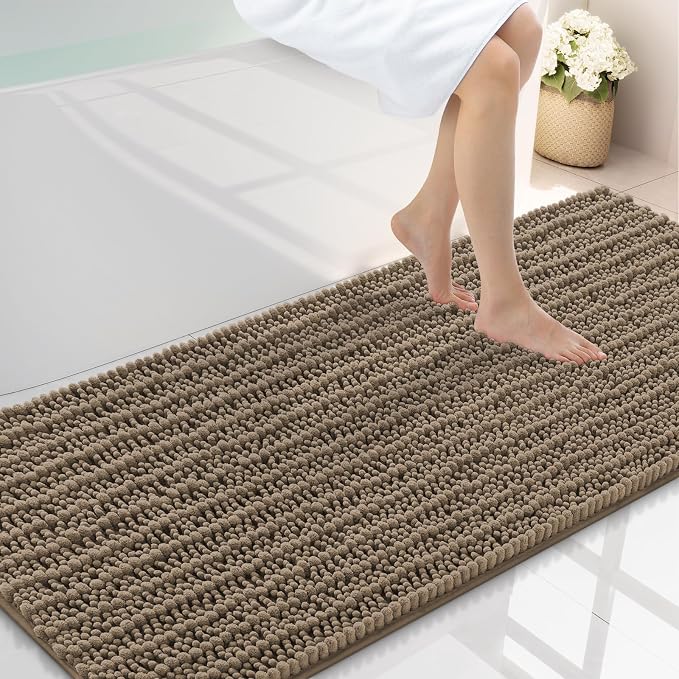 Smiry Bathroom Rugs Mat 59x24, Extra Soft Absorbent Chenille Bath Rugs, Non Slip Rubber Backing Machine Washable Quick Dry Bath Mats for Bathroom Floor, Tub, Shower, Home Decor Accessories, Camel