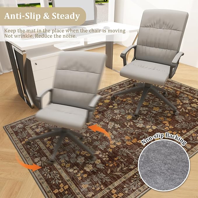 chakme Office Chair Mat for Hardwood Floor, 72"x48" Easy Glide Computer Desk Mat Protector for Rolling Chair Under Desk Rug Nonslip Backing, Machine Wash, (Floral)