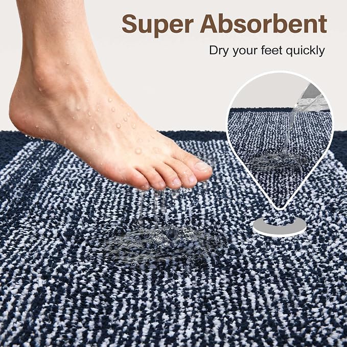 Bathroom Rugs 24x17 Non Slip Washable, Dark Blue Bath Mat for Bathroom Floor Tub, Soft Absorbent Quick Dry Mats for Shower, Bathtub,Home Decor