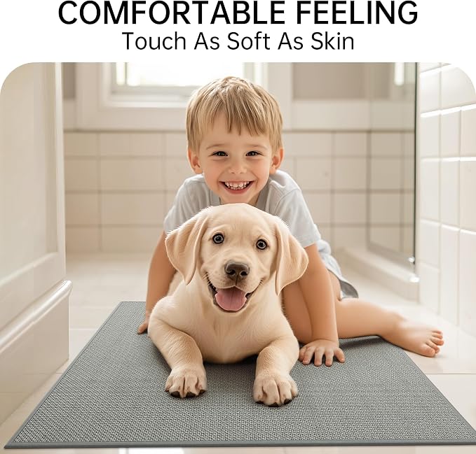 Mecko Bath Mat, Ultra Absorbent Quick Dry Bathroom Floor Mats-Upgraded Thin Cozy Cloth Bathroom Mat Fit Under Door, Rubber Non-Slip Bathroom Rug for Bathtub, Sink, Shower Room(Grey,20"x32")