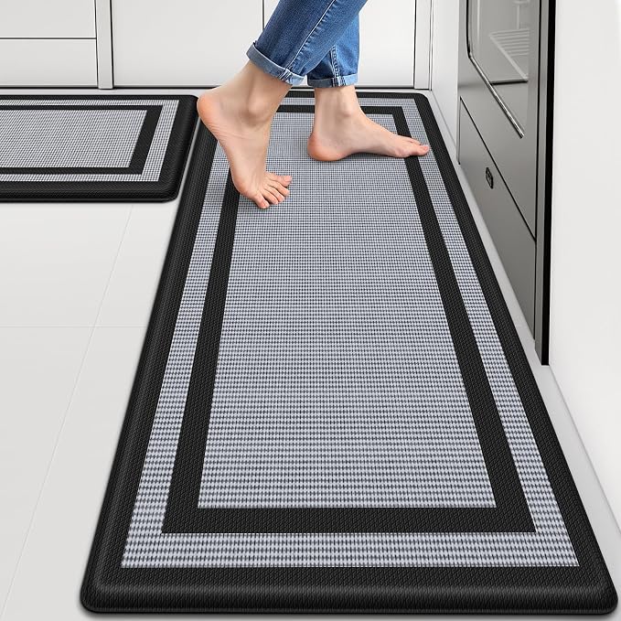 LuxStep Kitchen Mats [2 PCS] Cushioned Kitchen Rugs Anti-Fatigue Floor Comfort Mat,Non-Slip Standing Desk Mat,Waterproof Kitchen Rug Set for Kitchen,Floor,Office,Classic Black