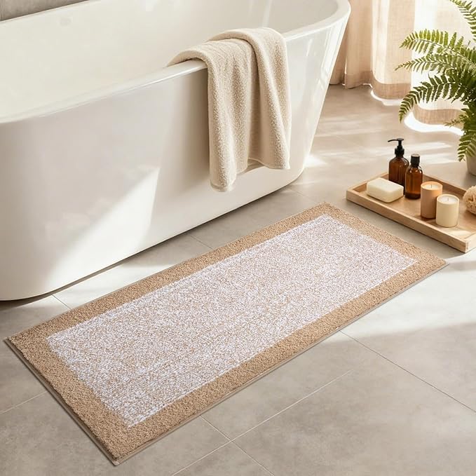 Bathroom Rugs 48x17 Non Slip Washable, Beige Bath Mat for Bathroom Floor Tub, Soft Absorbent Quick Dry Mats for Shower, Bathtub,Home Decor