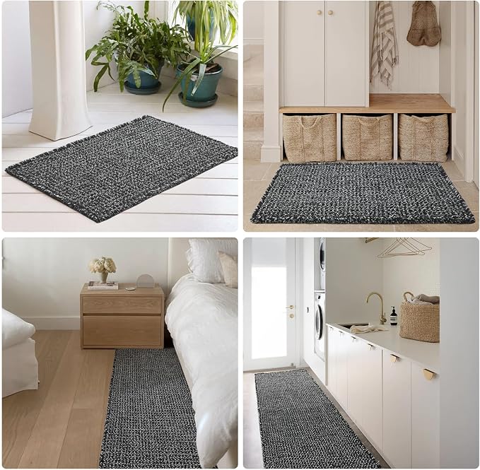 TYUU Black and White Bathroom Rugs, Waffle Runner Rug Bathroom Non Slip Washable Long Super Absorbent Quick Dry Boho Farmhouse Bath Decor, 72"x24" Black and White