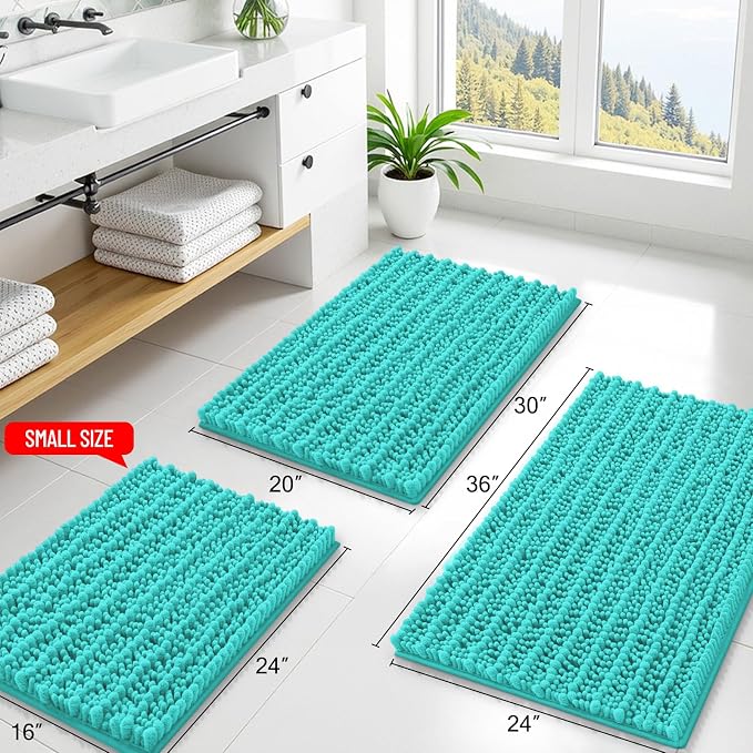 Smiry Bathroom Rugs Mat 44x24, Extra Soft Absorbent Chenille Bath Rugs, Non Slip Rubber Backing Machine Washable Quick Dry Bath Mats for Bathroom Floor, Tub, Shower, Home Decor Accessories, Turquoise