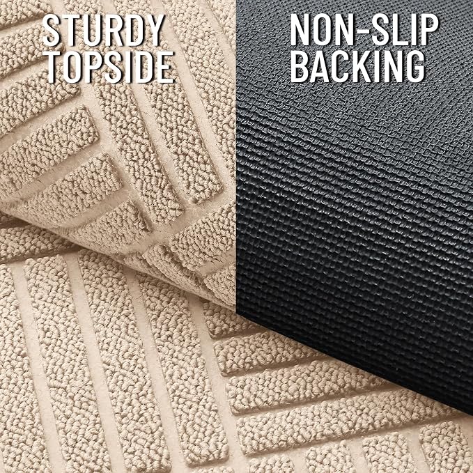 OLANLY Front Door Mat Outside Entrance 29.5x17, Absorbent, Heavy Duty Sturdy Natural Rubber Doormat Indoor Outdoor, Stain Fade Resistant, Non-Slip Low Profile Floor Mat Entryway, Latte White Diamond