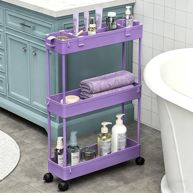 SPACELEAD 2-piece Set Slim Storage Cart 3 Tier,Bathroom Organizer Rolling Utility,Mobile Shelving Unit Slide Out for Office, Kitchen, Laundry Room & Narrow Places