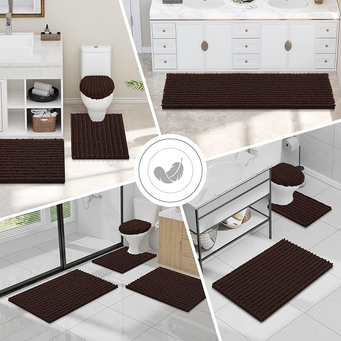 Smiry Bathroom Toilet Rugs U Shaped 20x20, Extra Soft Absorbent Non Slip Rubber Backing Chenille Contour Bath Rugs for Toilet, Machine Washable Contoured Bath Mats, Brown