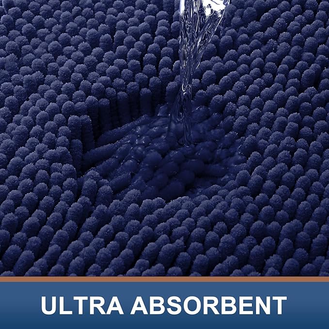 Smiry Luxury Chenille Bathroom Rugs 40x32, Extra Soft and Absorbent Shaggy Bath Mat, Machine Washable, Non-Slip Plush Carpet Runner for Tub, Shower, and Floor, Home Decor Accessories, Navy Blue